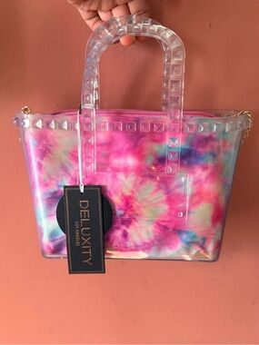 Deluxxty Tie-Dye Clear Stud Crossbody Bag - Pink Multicolor